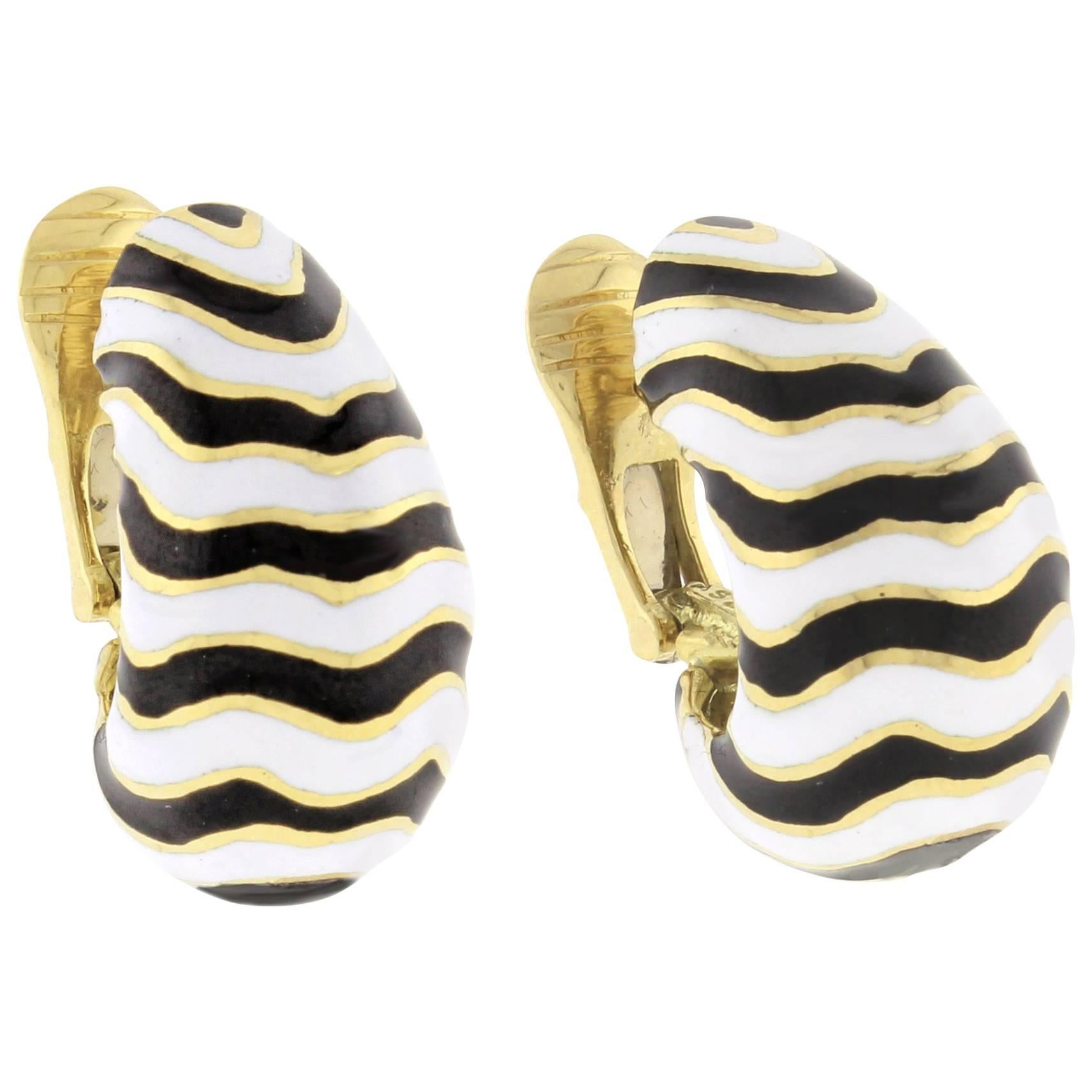 David Webb Kingdom Collection Zebra Earrings For Sale