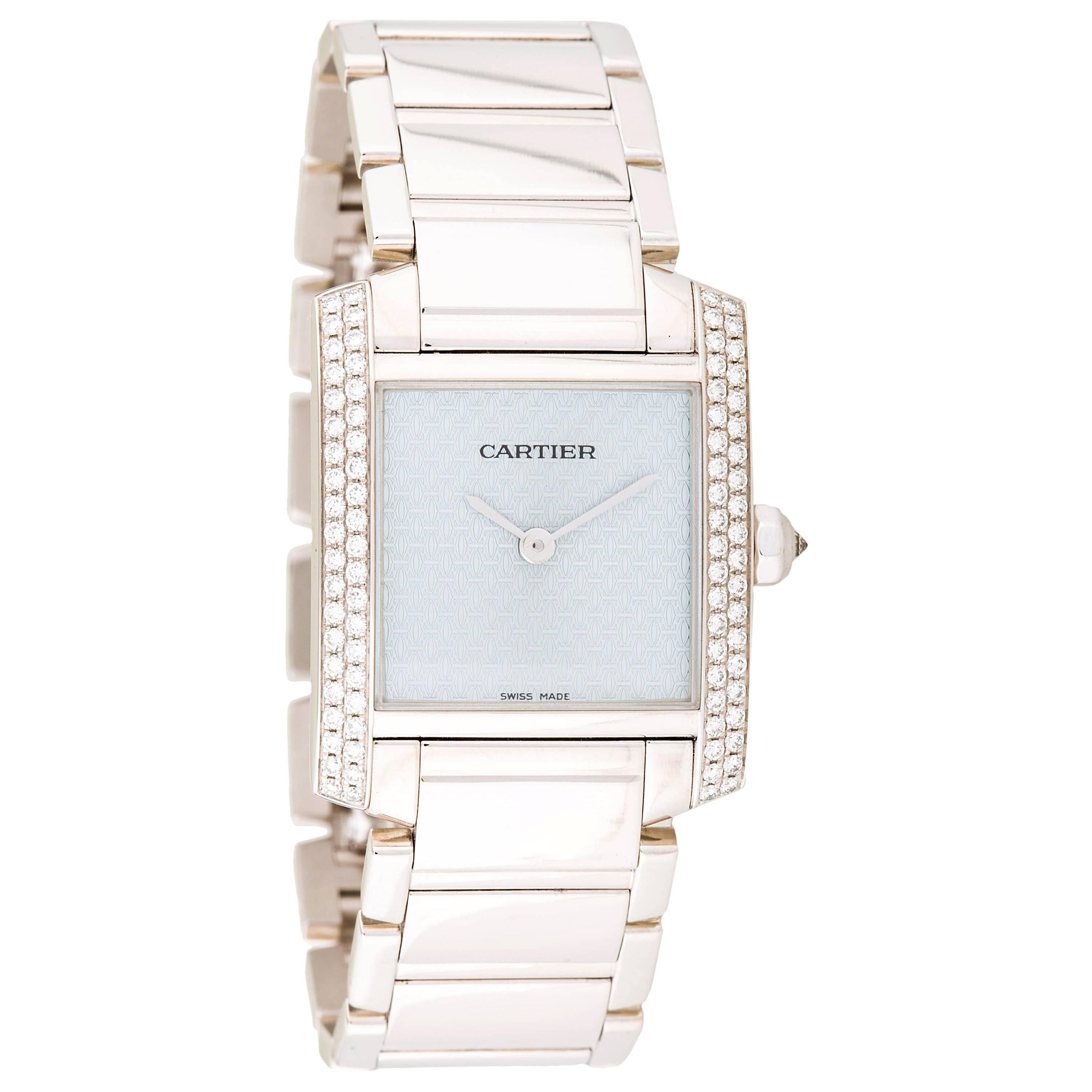 Cartier White Gold Diamond Ladies Tank Francaise Quartz Wristwatch Ref WE1020S3