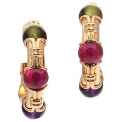 Bulgari Gemstone Gold Hoop Earrings