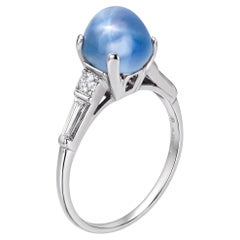 GIA-Certified 5.42ct Ceylon Star Sapphire Ring with Platinum Diamonds