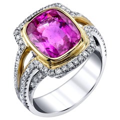 GIA Certified 6.56 Carat Pink Sapphire and Diamond Cocktail Ring in 18k Gold