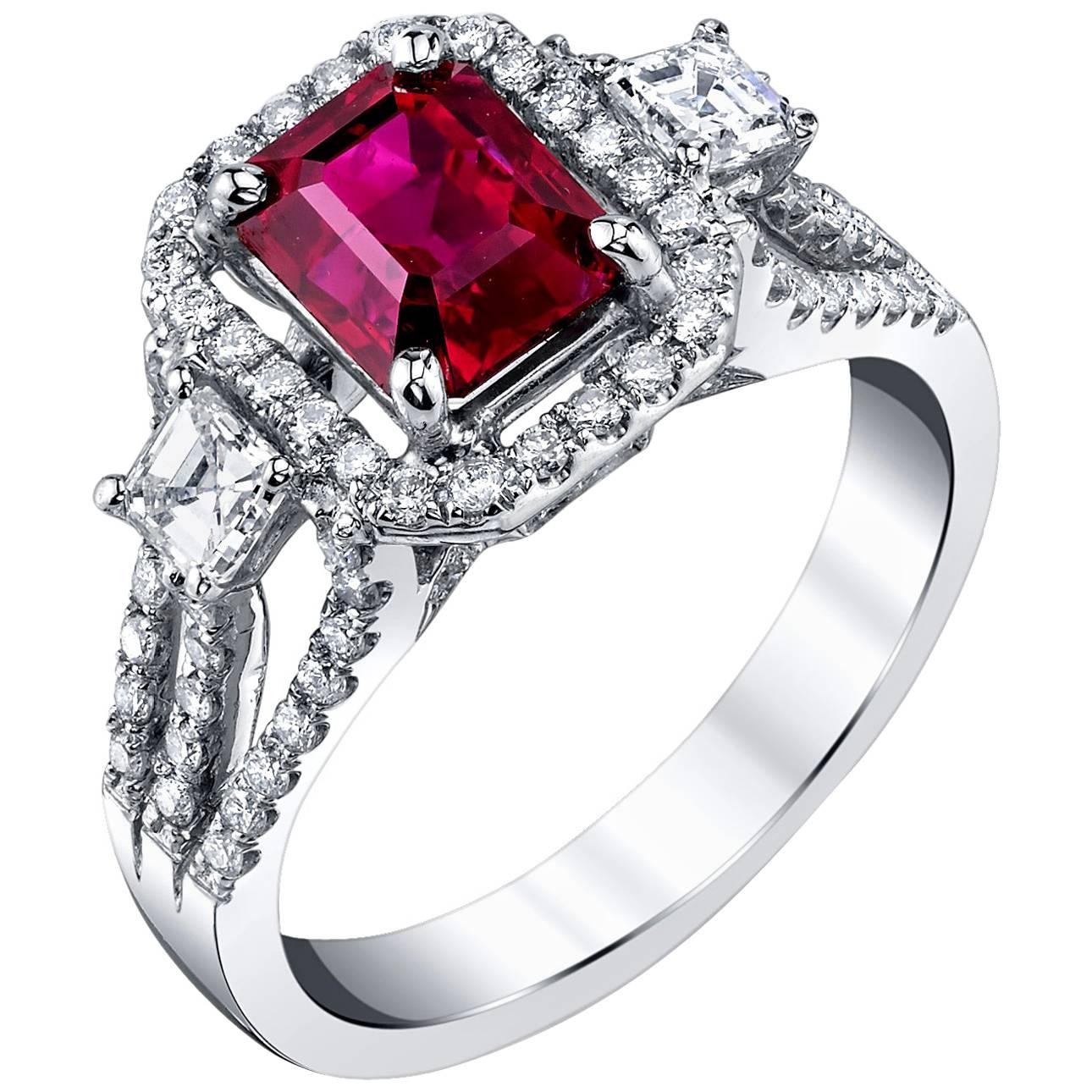 GIA Certified 2.02 Carat Pigeon's Blood Burmese Ruby and Diamond Cocktail Ring For Sale