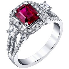 2.02 Carat Pigeon's Blood GIA Burmese Ruby, Diamond White Gold Engagement Ring