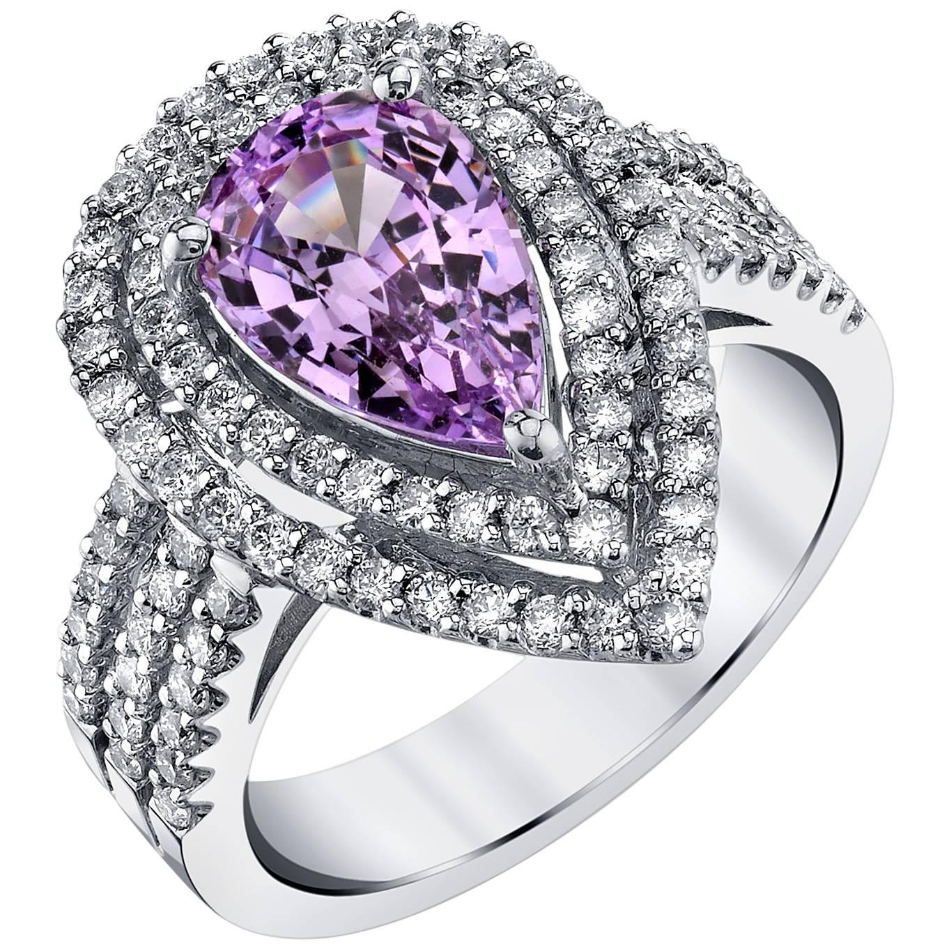 2.29 Carat Lavender Spinel and Diamond Halo Cocktail Ring in 18k White Gold