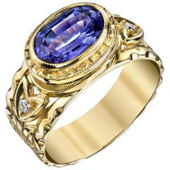 1.64 Carat Tanzanite and Diamond Ring 18k Yellow Gold
