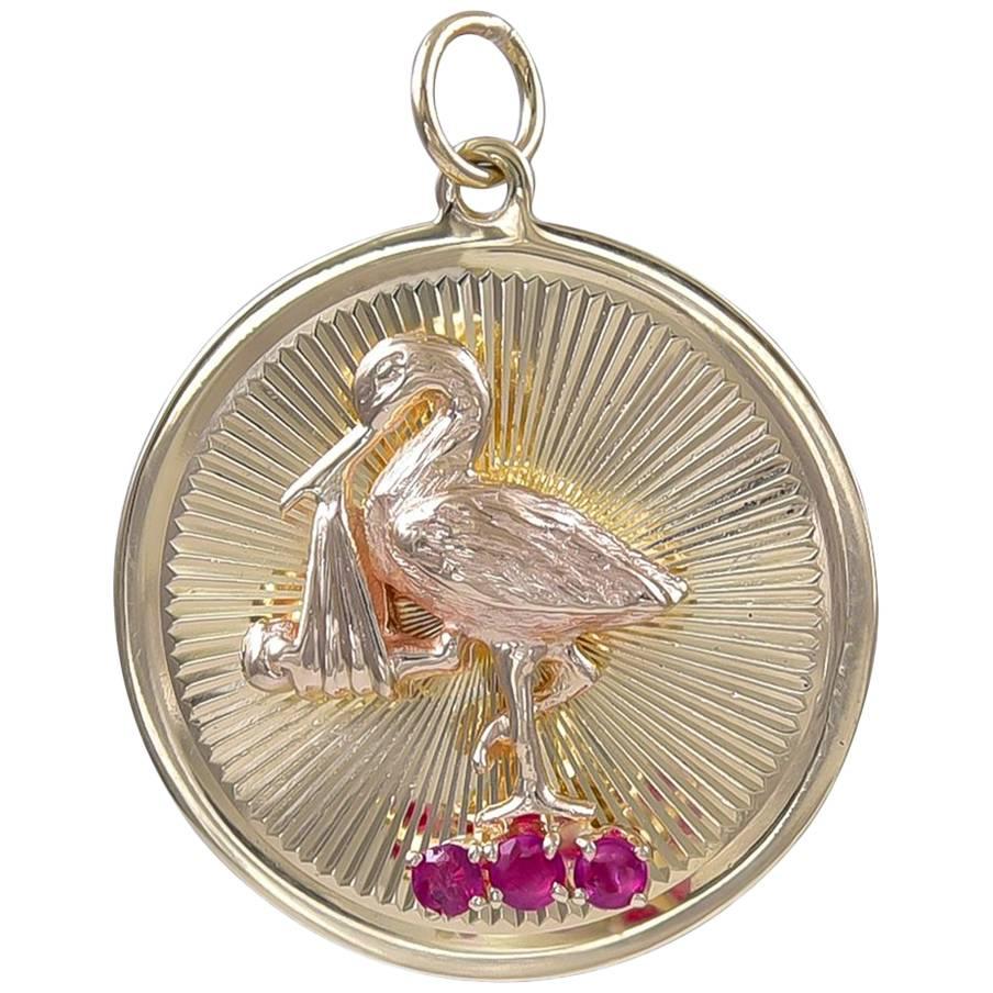 Gold Baby and Stork Charm For Sale