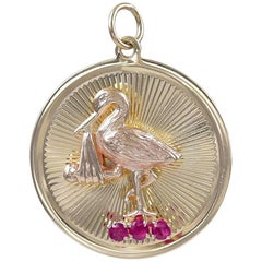 Vintage Gold Baby and Stork Charm