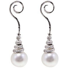  Diamond Australian Pearl Dangle gold Earrings