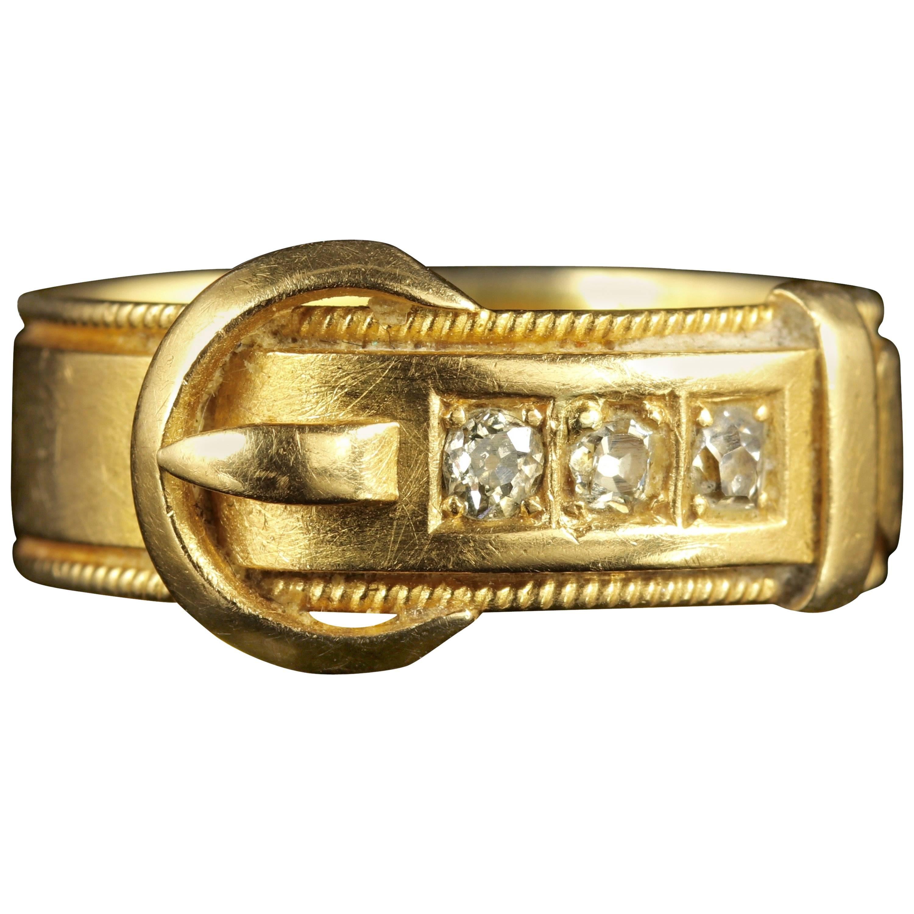 Antique Victorian Diamond Buckle Ring 18 Carat Gold Dated 1883