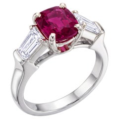 Mid-Century Platinum 3-Stone RG with OGI Ltd GIA Certified Natural Ruby