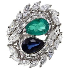  Platinum Diamond Emerald Sapphire Ring