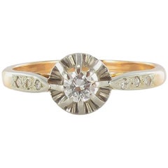 French 19th Century Diamond Rose Gold Solitaire Engagement Ring
