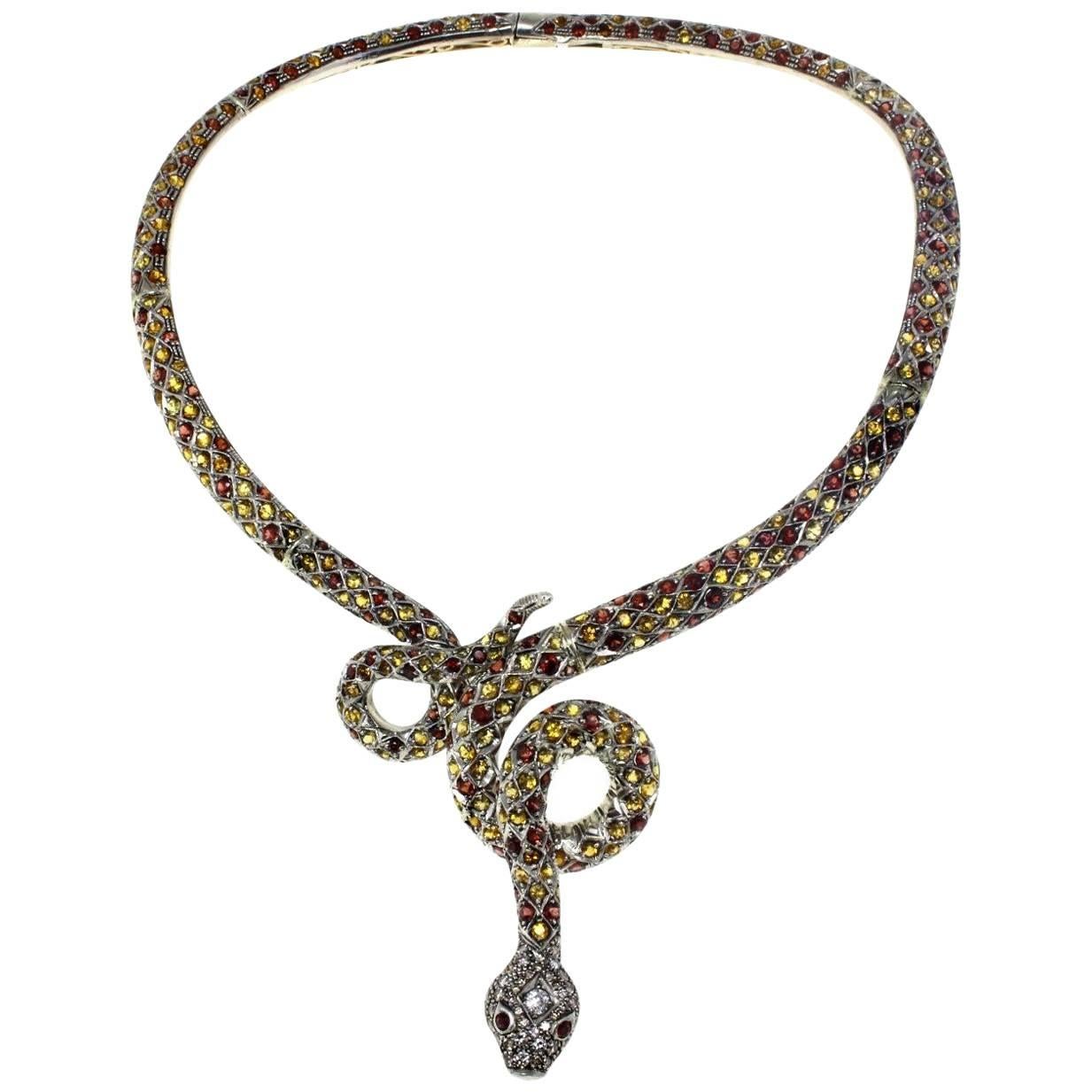 Luise Gold Silver Diamond Topaz Garnet Necklace
