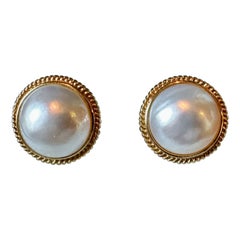 Mabe Pearl 14K Gold Earrings Wedding Jewelry Classic Hollywood Regency Estate
