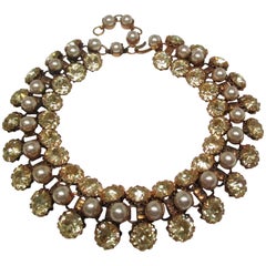 Schreiner Deco Rhinestone Pearl Costume Choker Necklace