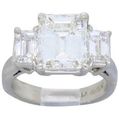 GIA Certified Emerald Cut Three-Stone Diamond Engagement Ring 8