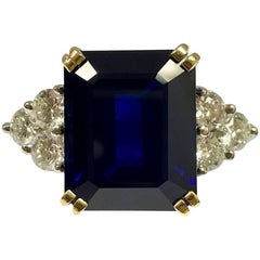 Ceylon Sapphire Diamonds White and Yellow Gold Ring