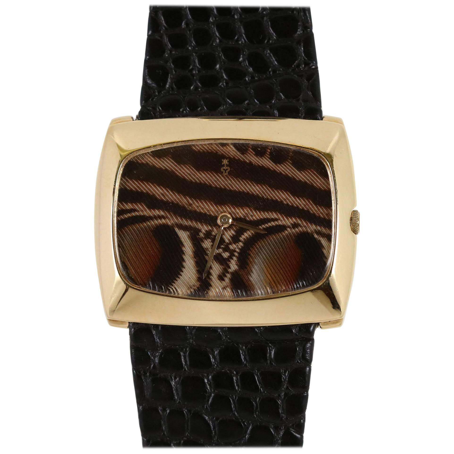 Corum Yellow Gold Feathered Friend Bird Feather Wristwatch