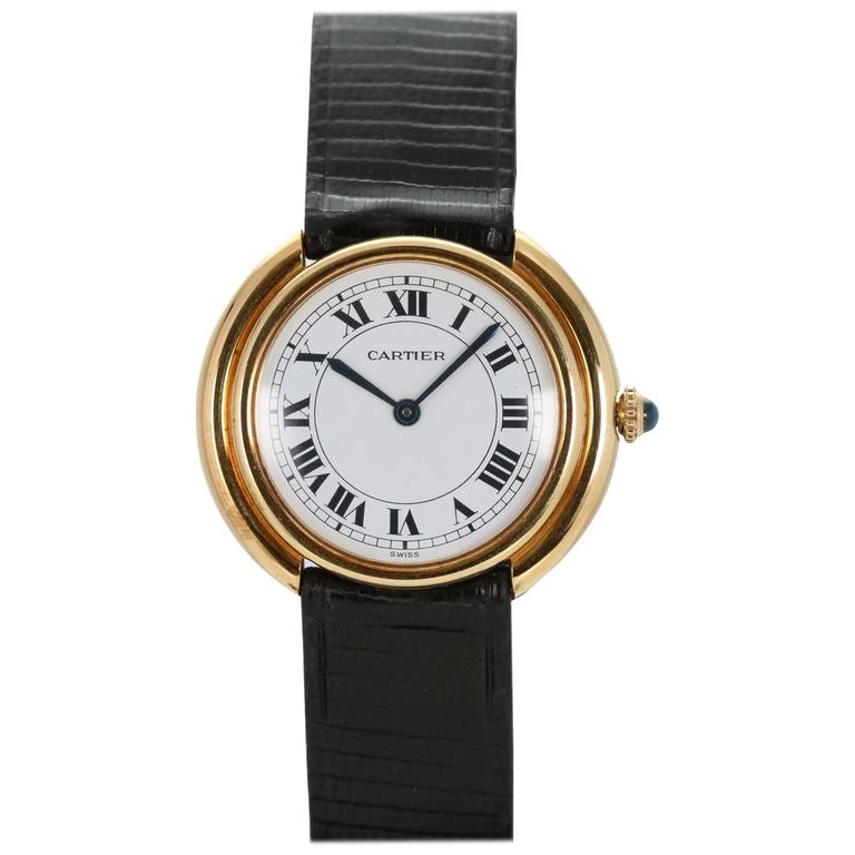 Cartier Yellow Gold Oval Automatic Wristwatch at 1stdibs