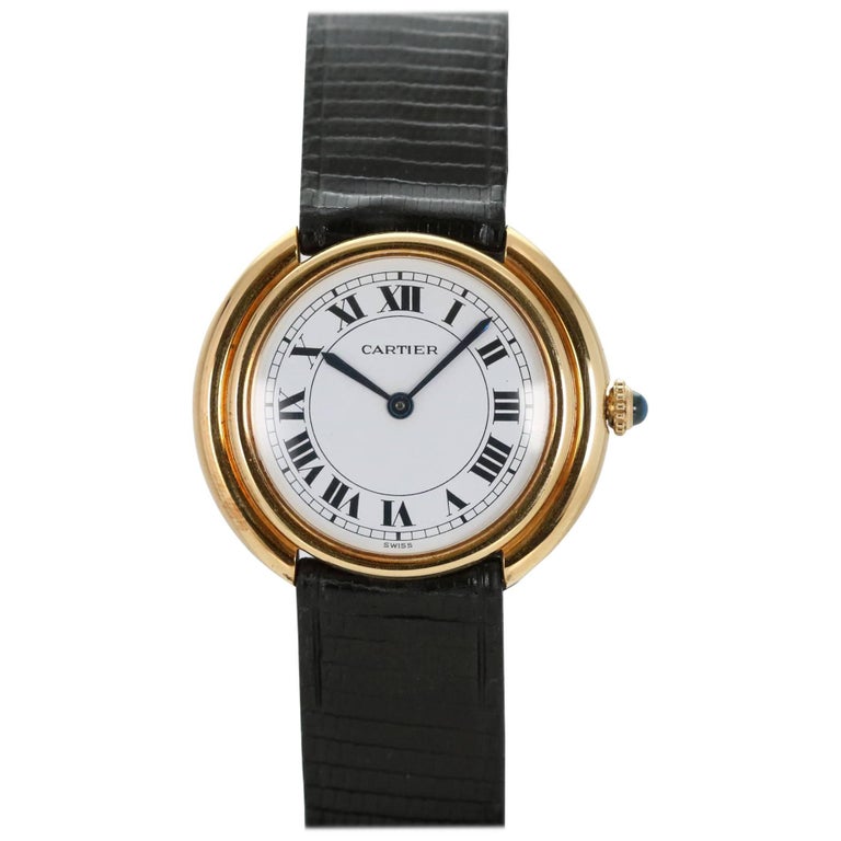 Cartier Yellow Gold Oval Automatic Wristwatch For Sale at 1stdibs