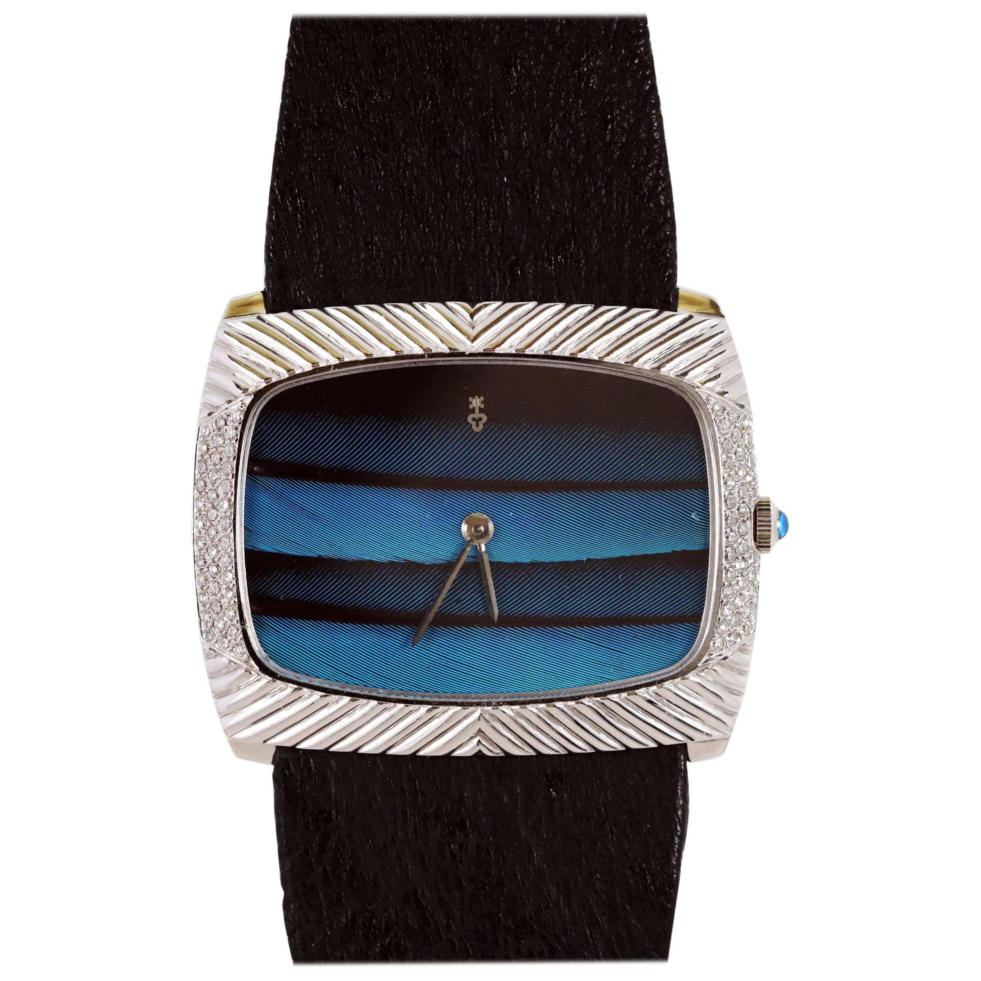 Corum White Gold Diamond Feathered Friend Bird Feather Wristwatch