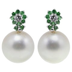 Luise Gold Diamond Tsavorite Australian Pearl Earring