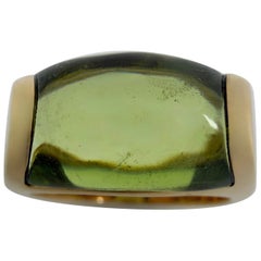 Rare Bvlgari Bulgari Tronchetto 18k Yellow Gold Green Tourmaline Ring with Box