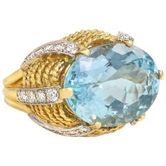 1960s Aquamarine Diamond Accent Gold Cocktail Ring 12