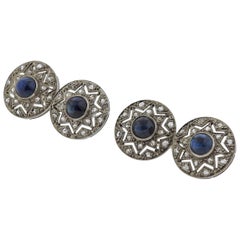 Art Deco  Diamond Sapphire  Platinum Cufflinks