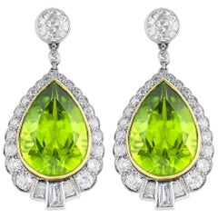 12.00 Carat Peridot Diamond Drop Earrings