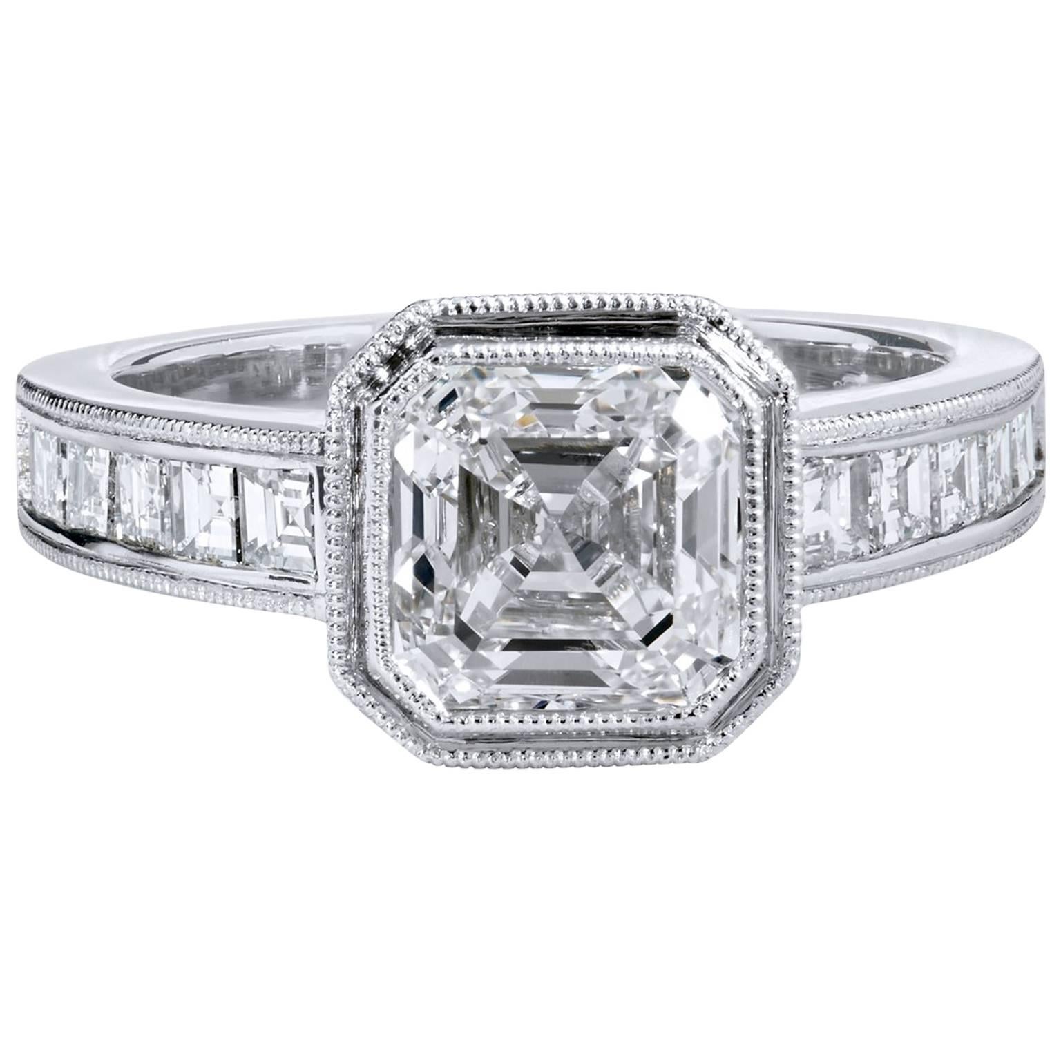 GIA 2.00 Carat Square Emerald Cut Diamond Engagement Ring Carre Cut Band 6.25 For Sale