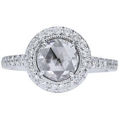 H & H 0.89 Carat Rose Cut Diamond Engagement Ring