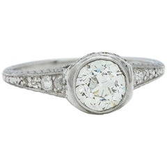 Vintage Engagement Ring Platinum 0.93 Carat Old European Cut J-VS2, circa 1920s