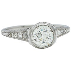 Vintage Engagement Ring Platinum 0.93 Carat Old European Cut J-VS2, circa 1920s 7