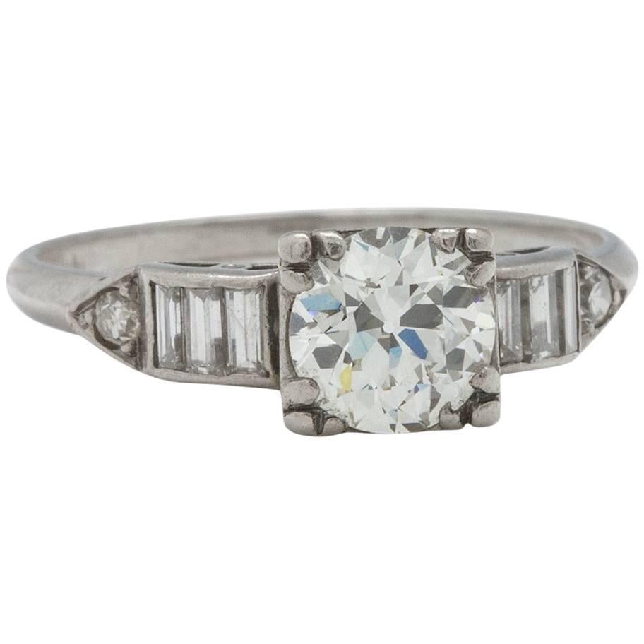 Vintage Engagement Ring Platinum 0.85 Carat OEC J-VS2, circa 1930s For Sale