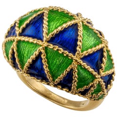 1970s Domed Gold Ring with Blue and Green Enamel