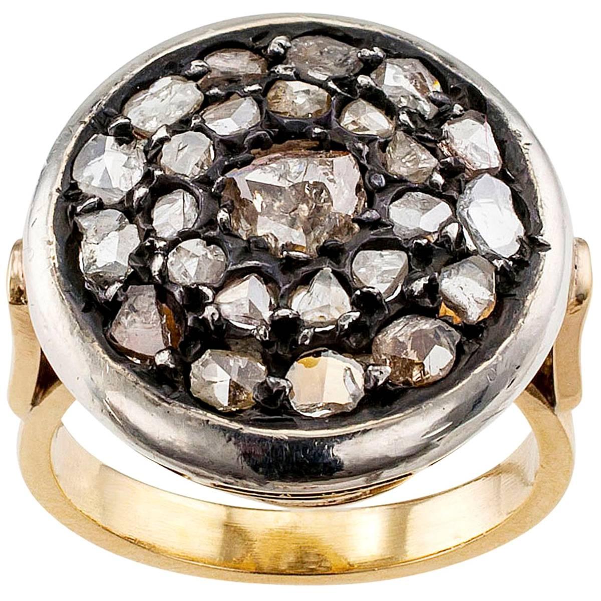 Antique 1910 Rose-Cut Diamond Gold Silver Ring