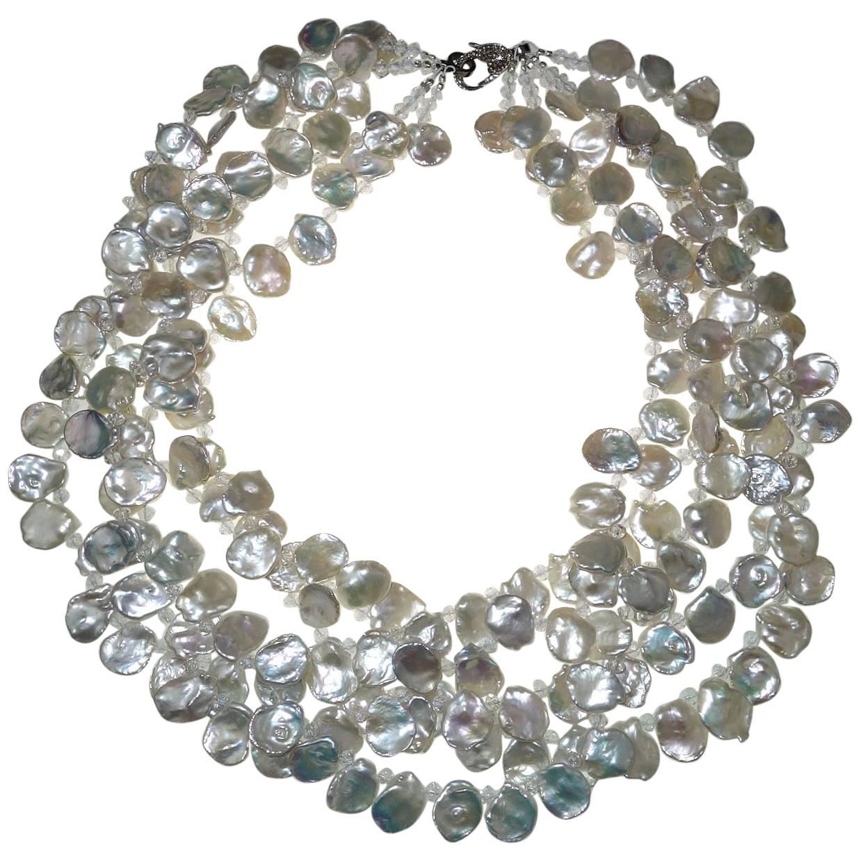 Gemjunky Multi Strand Keshi Pearl Necklace with Diamond Clasp June Birthstone