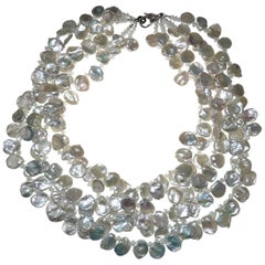 Gemjunky Multi Strand Keshi Pearl Necklace with Diamond Clasp June Birthstone