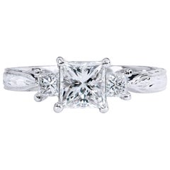 GIA Certified 1.26 Carat Diamond Three Stone Princess Cut Engagement Ring 7