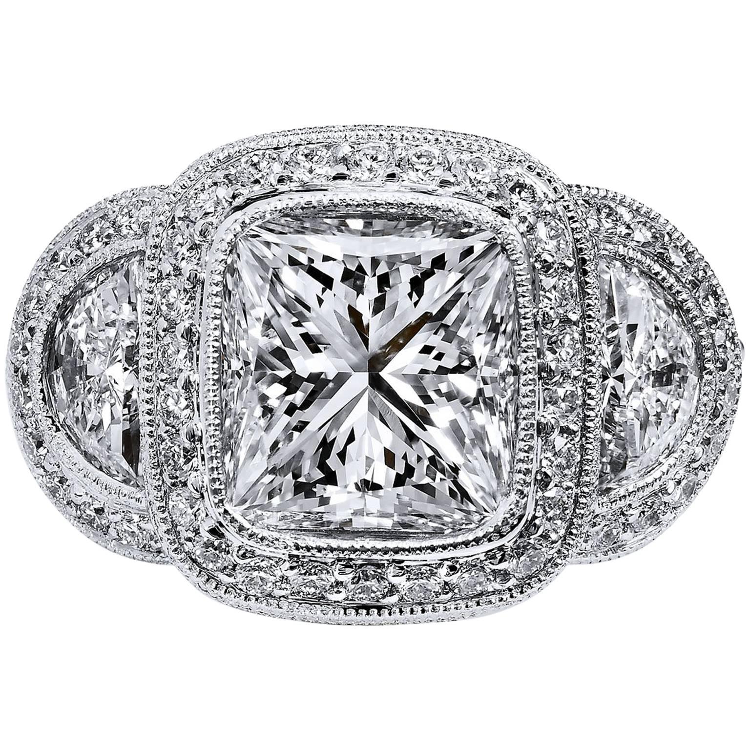 GIA Certified 3.47 Carat Square Brilliant Diamond Platinum Engagement Ring 6