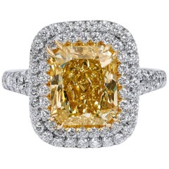 3.86 Carat Fancy Yellow Radiant Cut Engagement Ring