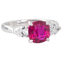 Handmade Unheated Mozambique Ruby and Diamond Ring