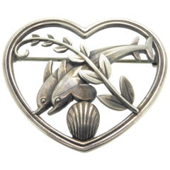 Georg Jensen Retro Silver Brooch, Leaping Dolphins, Mid-20th Century, Danish