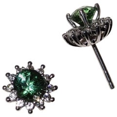 Sparkling Round Green Tourmaline Stud Earrings with White Zircon Jackets 7