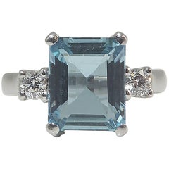Emerald Cut Aquamarine Engagement Ring 3.0 Carat, 0.22 Carat Diamond Accents