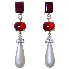 Michael Kneebone Rhodolite Mozambique Garnet Diamond Moonstone Dangle Earrings 12