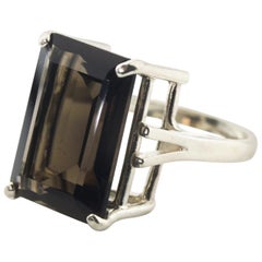 13.2 Carat Real Smoky Quartz Sterling Silver Party Ring