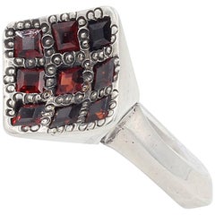 Garnet and Sterling Silver Square Grid Ring 7