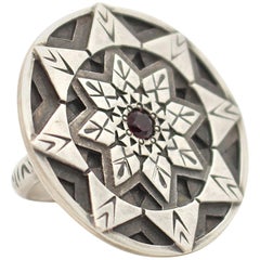 Sterling Silver Garnet Round Ring 3